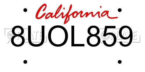 8UOL859 California License Plate