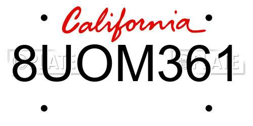 8UOM361 California License Plate