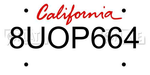 8UOP664 California License Plate