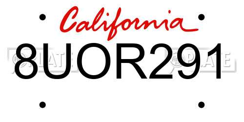 8UOR291 California License Plate