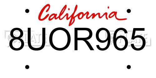 8UOR965 California License Plate