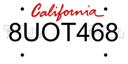 8UOT468 California License Plate