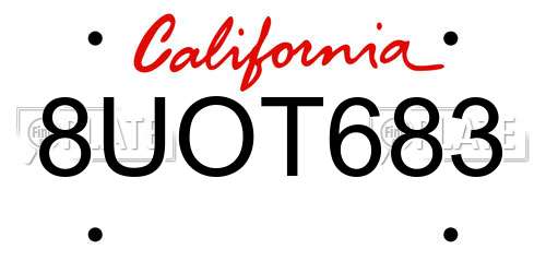 8UOT683 California License Plate