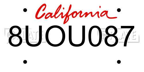 8UOU087 California License Plate