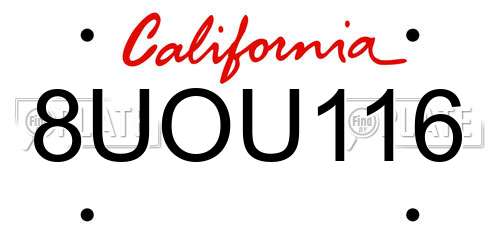 8UOU116 California License Plate
