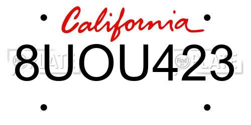 8UOU423 California License Plate