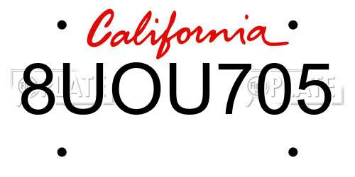 8UOU705 California License Plate
