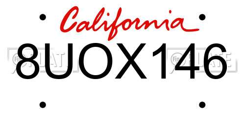 8UOX146 California License Plate