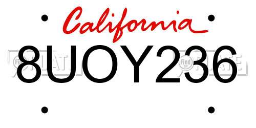 8UOY236 California License Plate