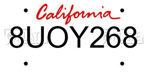 8UOY268 California License Plate