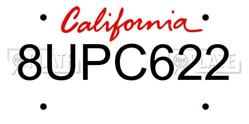 8UPC622 California License Plate
