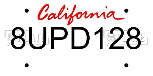 8UPD128 California License Plate