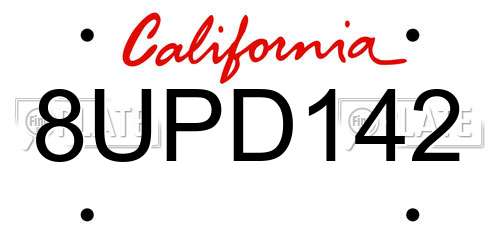 8UPD142 California License Plate