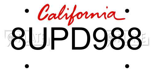8UPD988 California License Plate