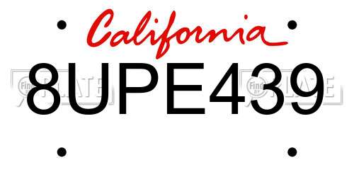 8UPE439 California License Plate