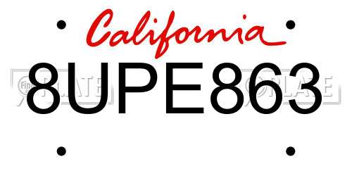 8UPE863 California License Plate