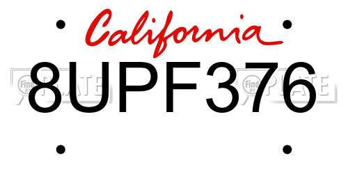 8UPF376 California License Plate