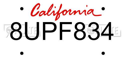 8UPF834 California License Plate