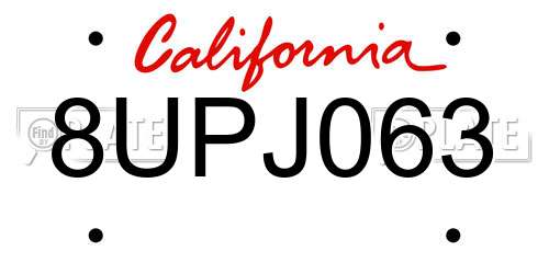 8UPJ063 California License Plate