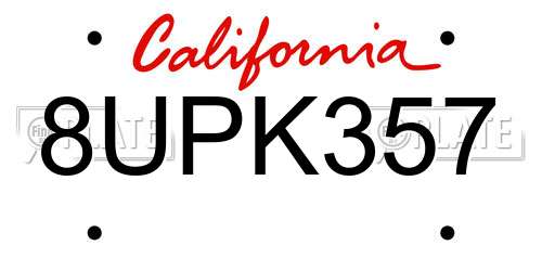 8UPK357 California License Plate
