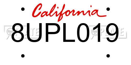 8UPL019 California License Plate