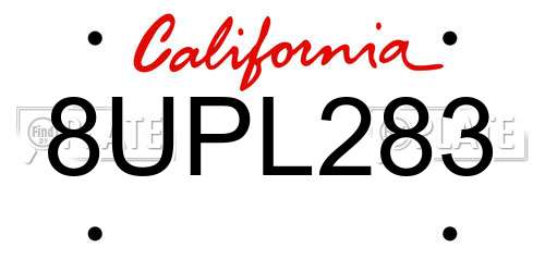 8UPL283 California License Plate