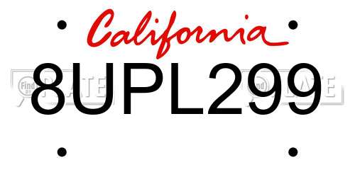 8UPL299 California License Plate