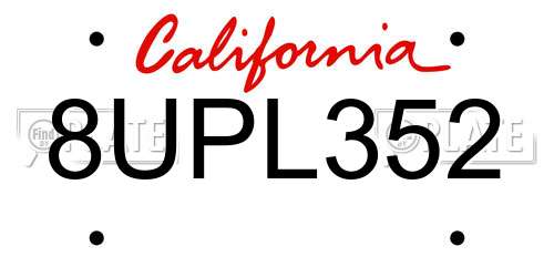 8UPL352 California License Plate