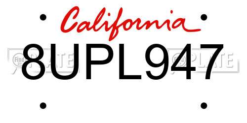 8UPL947 California License Plate