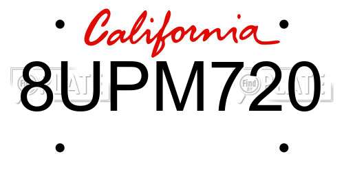 8UPM720 California License Plate