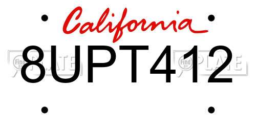 8UPT412 California License Plate
