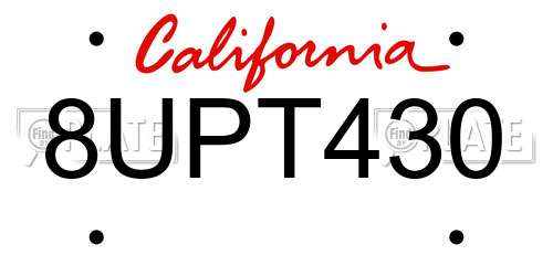 8UPT430 California License Plate