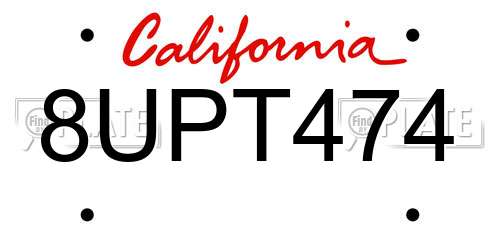 8UPT474 California License Plate
