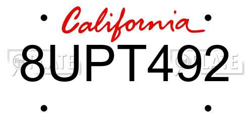 8UPT492 California License Plate