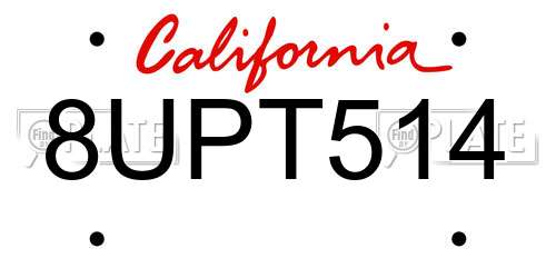 8UPT514 California License Plate