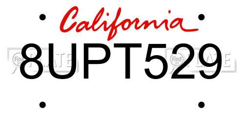 8UPT529 California License Plate