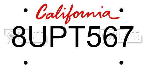 8UPT567 California License Plate