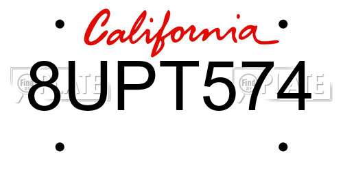 8UPT574 California License Plate
