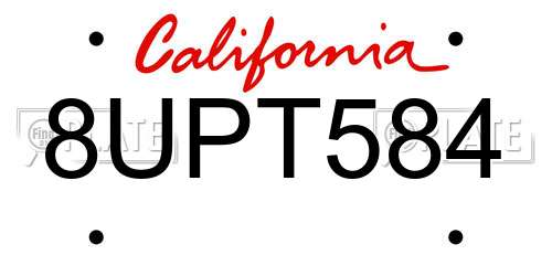 8UPT584 California License Plate