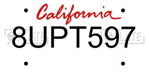 8UPT597 California License Plate