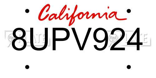 8UPV924 California License Plate