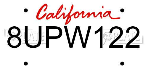 8UPW122 California License Plate