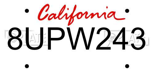 8UPW243 California License Plate