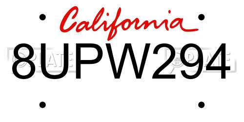 8UPW294 California License Plate