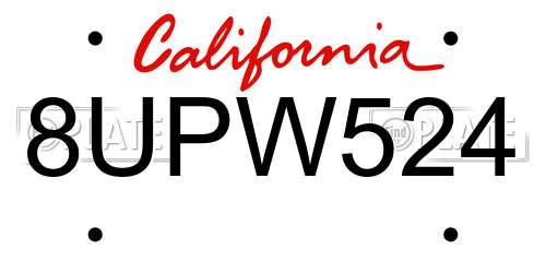 8UPW524 California License Plate