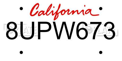 8UPW673 California License Plate