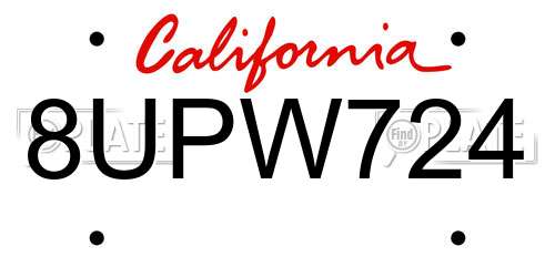 8UPW724 California License Plate