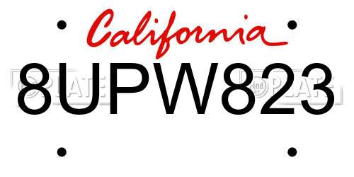 8UPW823 California License Plate