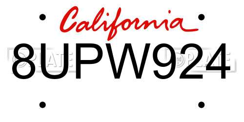 8UPW924 California License Plate