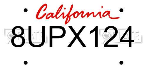 8UPX124 California License Plate